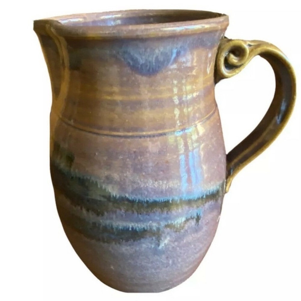 Vintage 1988 Pottery Pitcher Beautiful glaze Signed by Houghridge? 3417